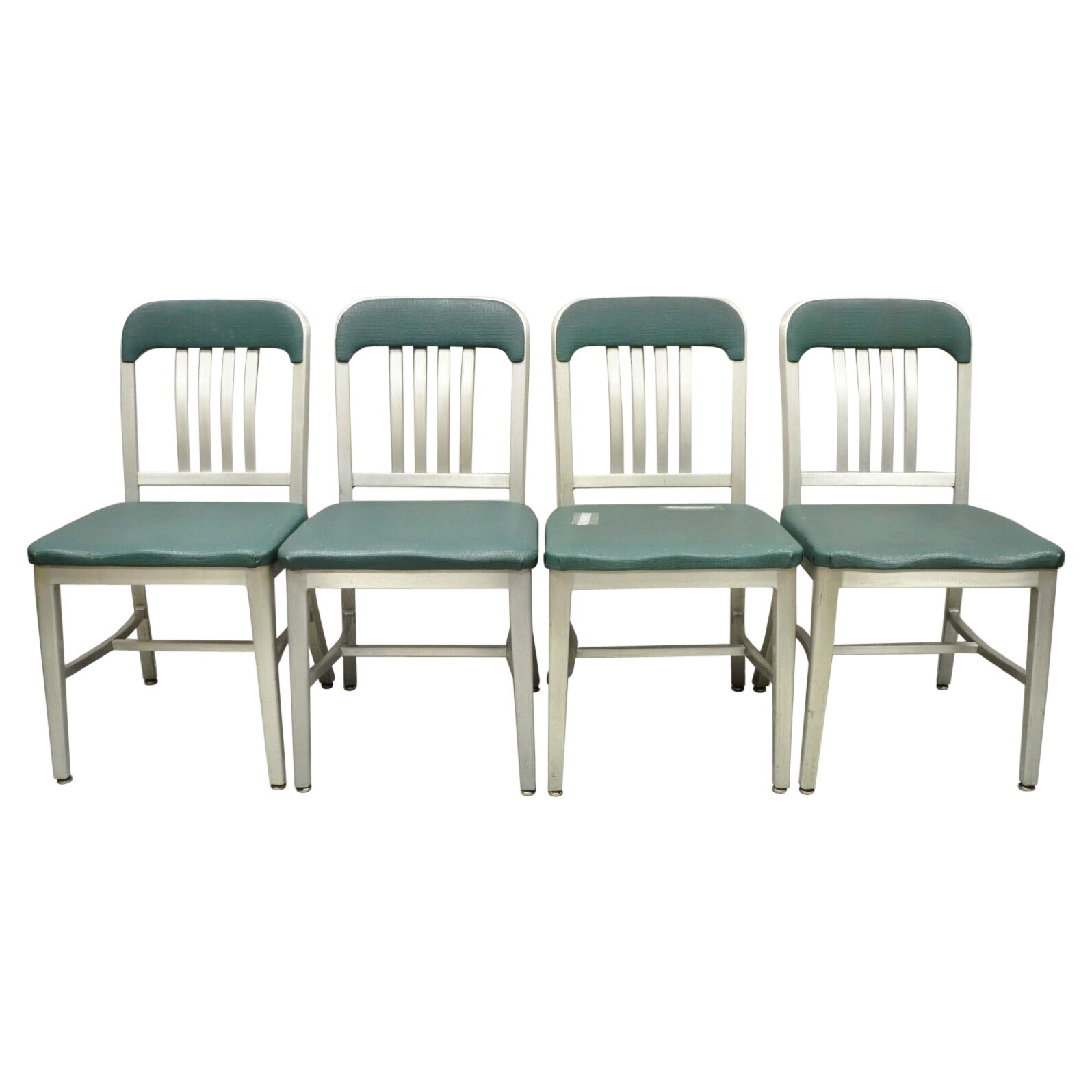 Vintage Good Form Aluminum Frame Green Vinyl Side Chairs, Set of 4 For Sale