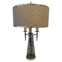 1960s Perforated Metal & Brass Table Lamp