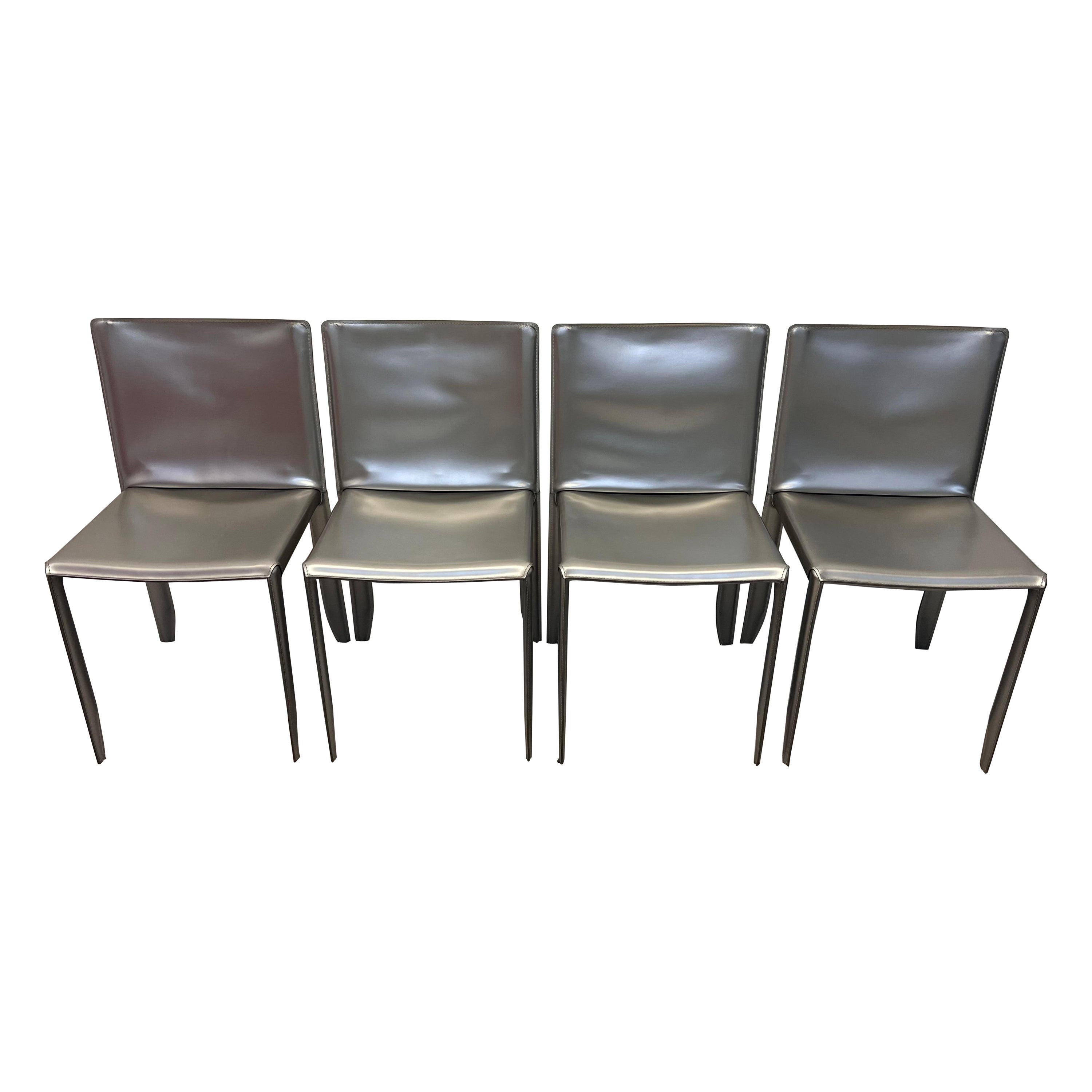 Studio Kronos Metallic Leather Piuma Chairs for Cattelan Italia, Set of Four