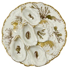 Ancienne assiette à huîtres française en porcelaine à motif de Turquie "Haviland Limoges", vers 1890