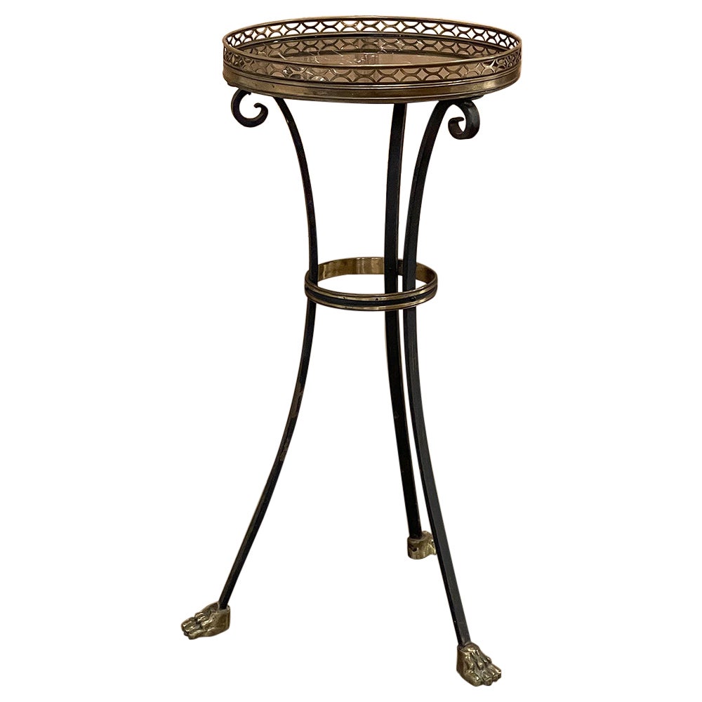 Mid-Century Neoclassical Wrought Iron, Brass & Marble Lamp Table For Sale