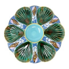 Antique English Majolica Oyster Plate, Signed "J. Holdcroft Co" C. 1900-1910