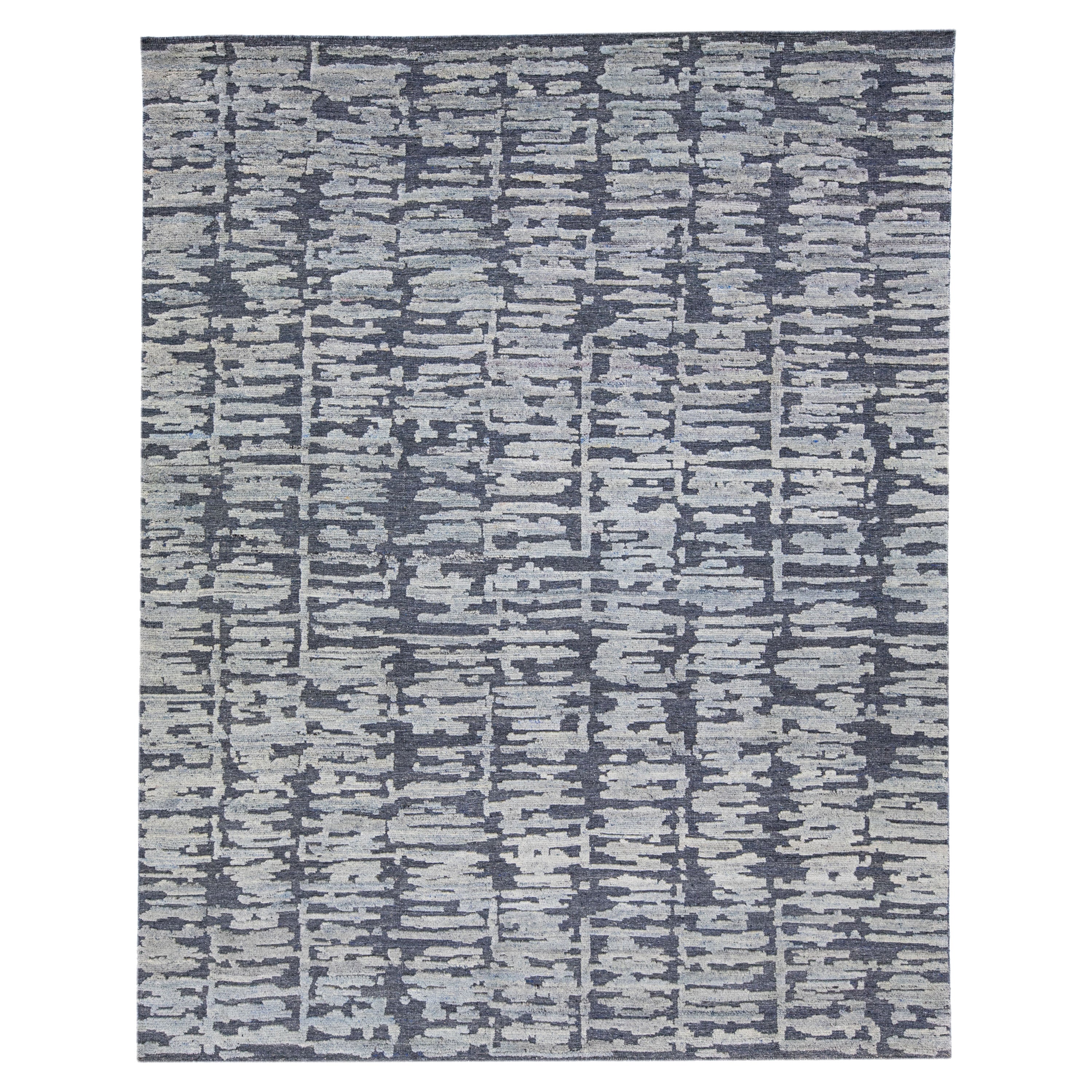 Blue Contemporary Berwyn Handmade Texture Wool Rug For Sale