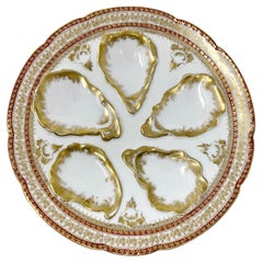 Antique French "G.D.A. Limoges" Porcelain Gold & Red Oyster Plate, Circa 1900's