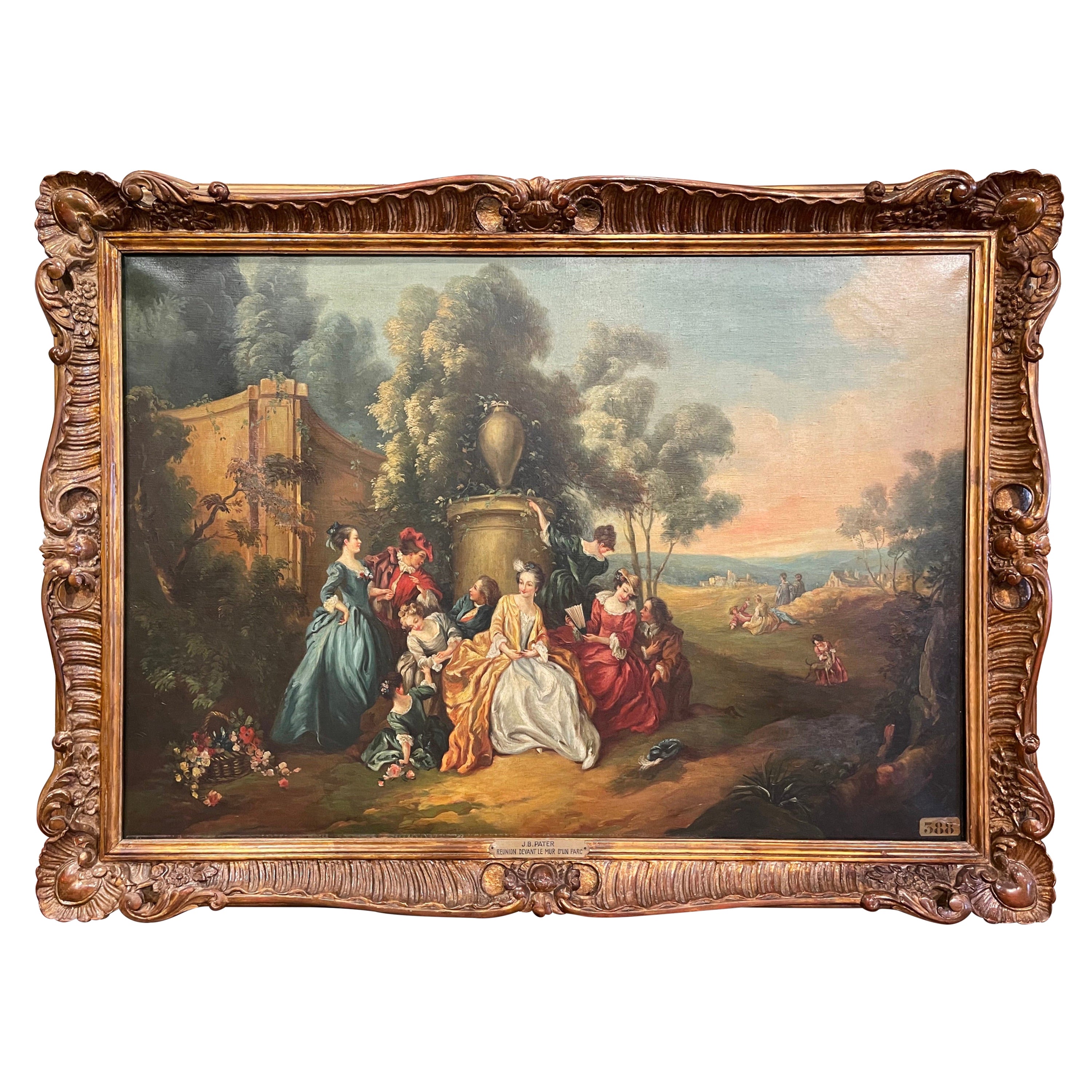 Französisches Ölgemälde auf Leinwand „Fete Galante“, Gemälde nach J.B., 19. Jahrhundert Pater im Angebot