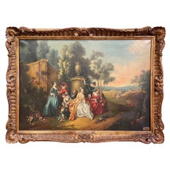 Antique 19th Century French Oil on Canvas "Fete Galante" Painting After J.B. Pater