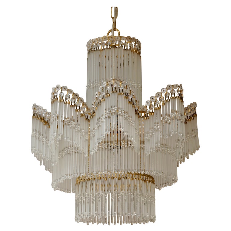 Italian Chandelier in Glass and Brass For Sale