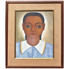  Peinture de portrait de jeune fille mexicaine dans le style de Diego Rivera, 1956