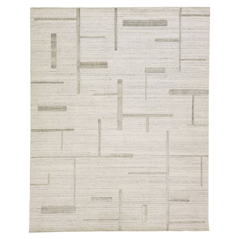 Ivory Contemporary Texture Handmade Wool and Viscose Rug For Sale at ...