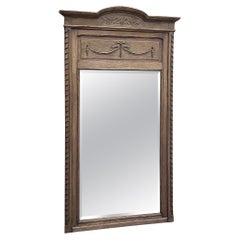 Ancien miroir français Louis XVI en chêne rayé ~ Trumeau