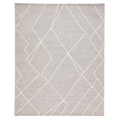 Contemporary Texture Gray & Ivory Handgetufteter Geometrischer Wollteppich