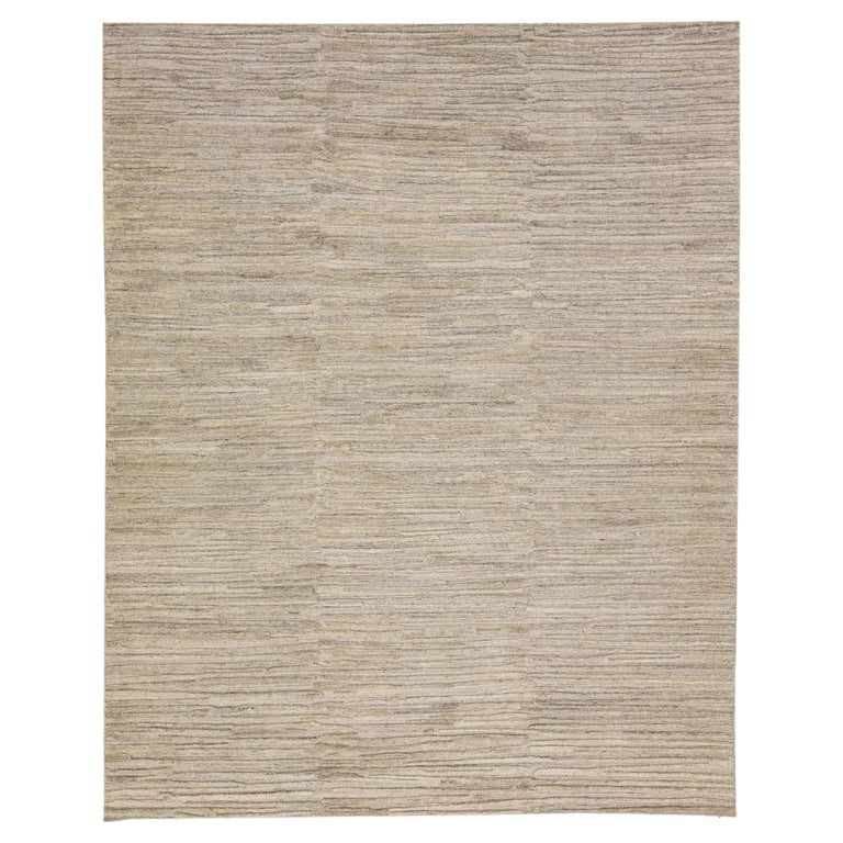 Contemporary Texture Natural Beige Handmade Wool and Viscose Rug For