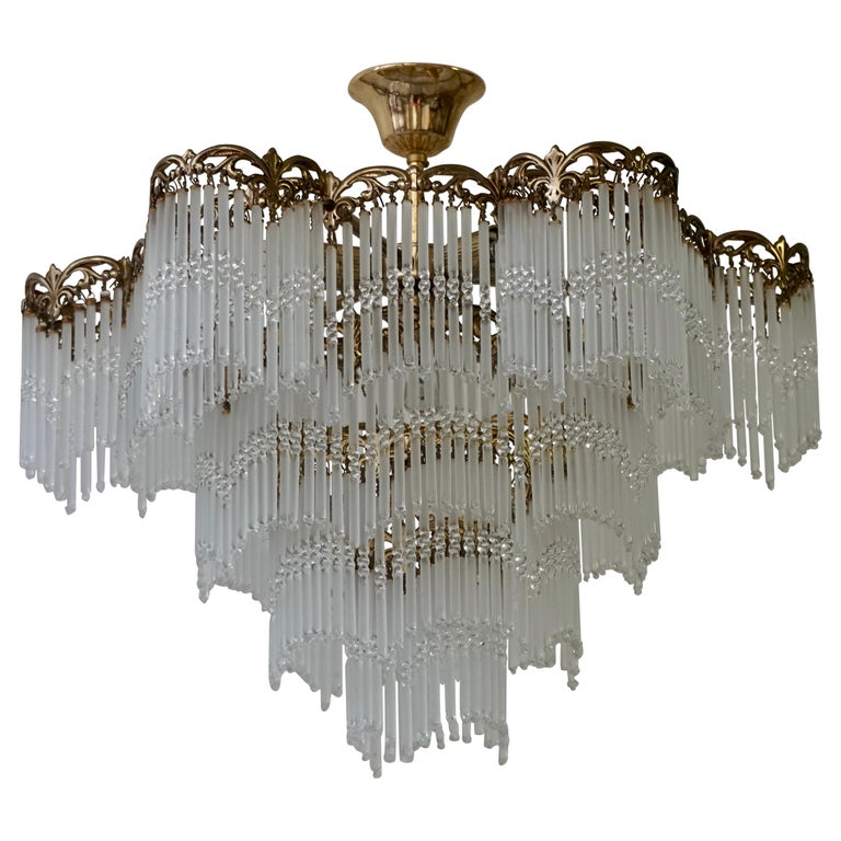 Italian Chandelier in Glass and Brass For Sale