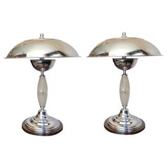 Pair of Table Lamps, Style, Art Deco, 1930, French, Material, Glass, Chrome