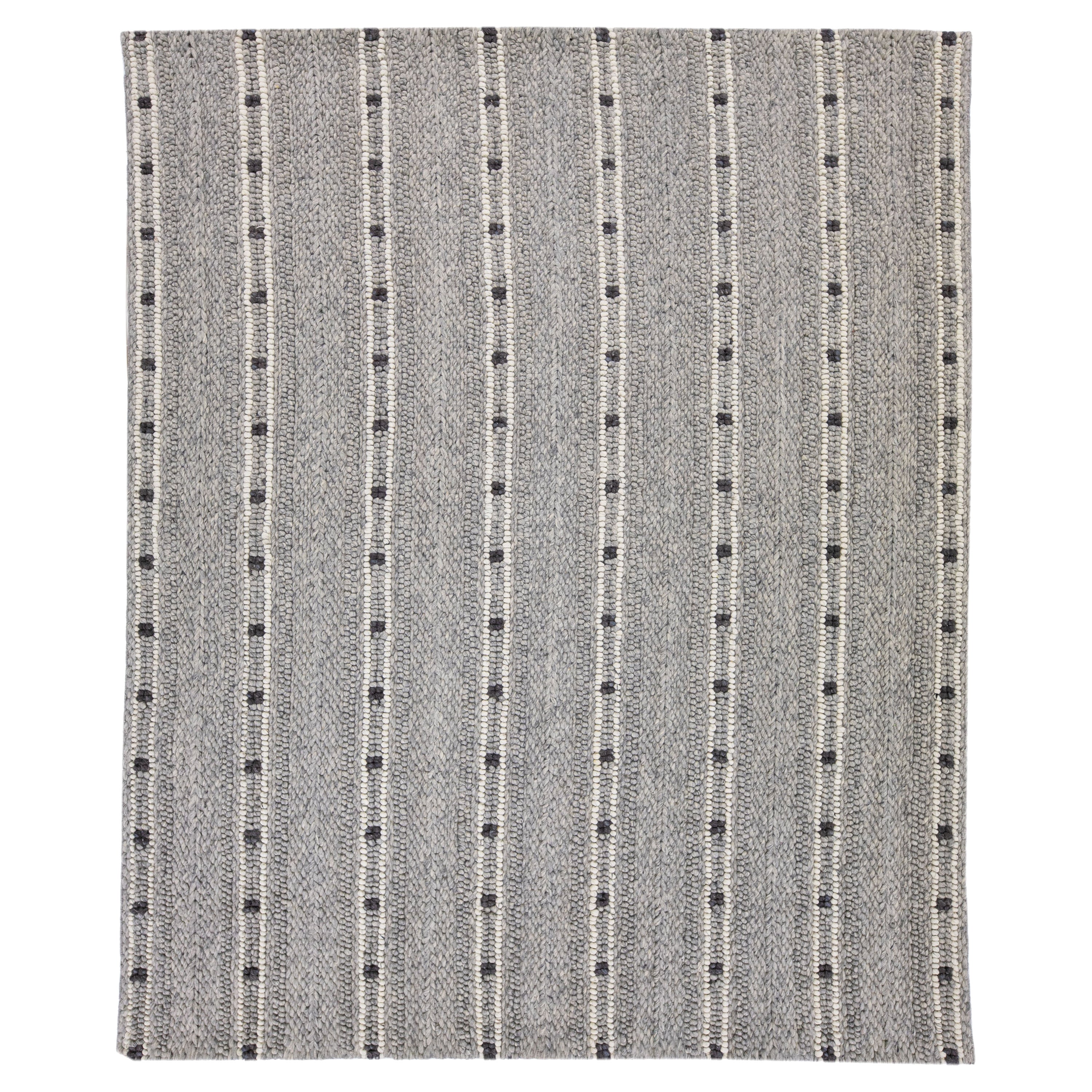 Grey Contemporary Cicero Handmade Texture Wool Rug For Sale