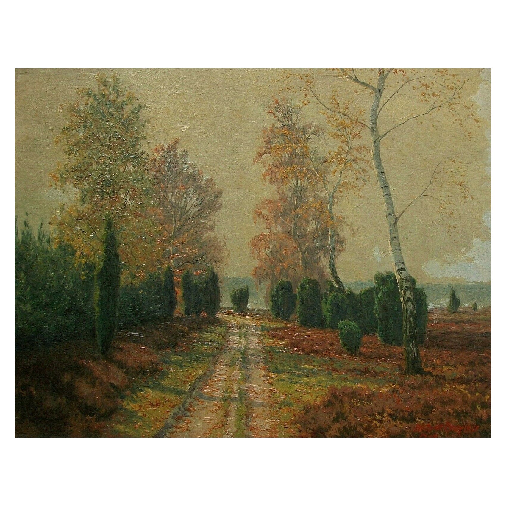 Peinture à l'huile sur panneau « Autumn Morning » de Richard De Bruycker, Allemagne, 1948 en vente