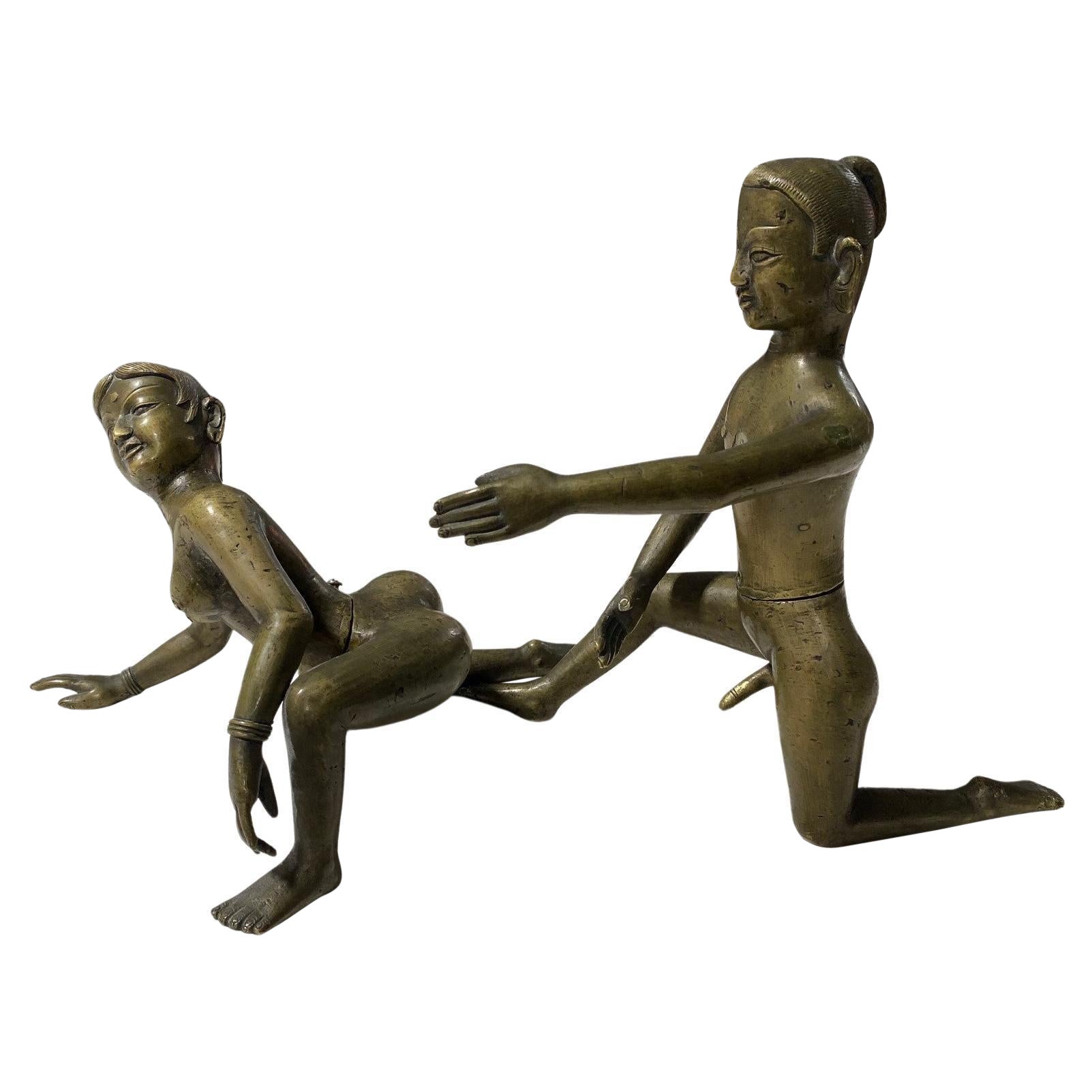 Indian India South East Asian Erotic Heavy Bronze Kama Sutra Figures Sculpture For Sale at 1stDibs
