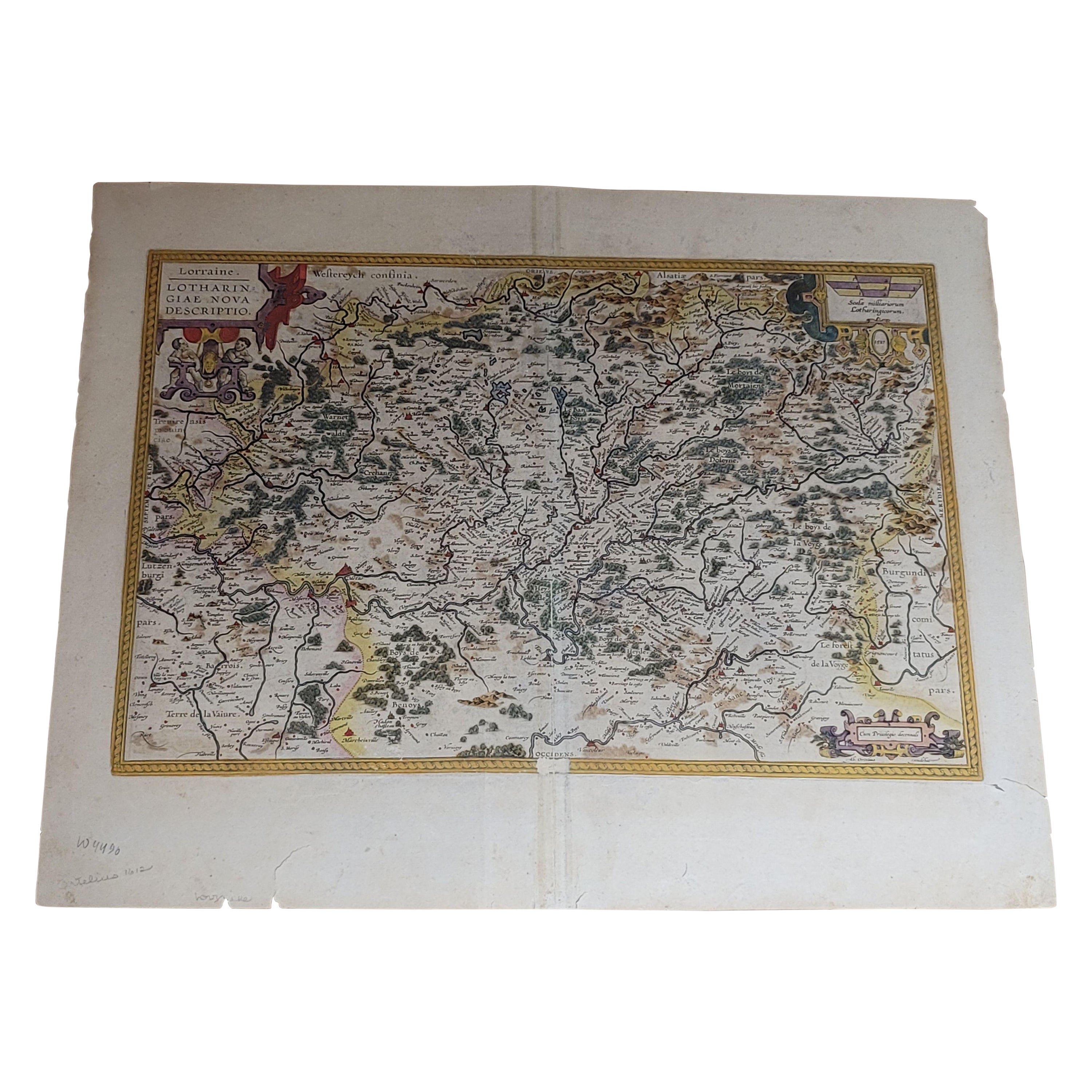 1612 Abraham Ortelius, Entitled "Lorraine, Lotharingiae, Nova Desciptio, " Ric008 For Sale