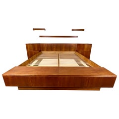 Vintage Poul Hundevad Teak Platform Bed with Tambour Door Nightstands