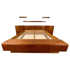 Poul Hundevad Teak Platform Bed with Tambour Door Nightstands