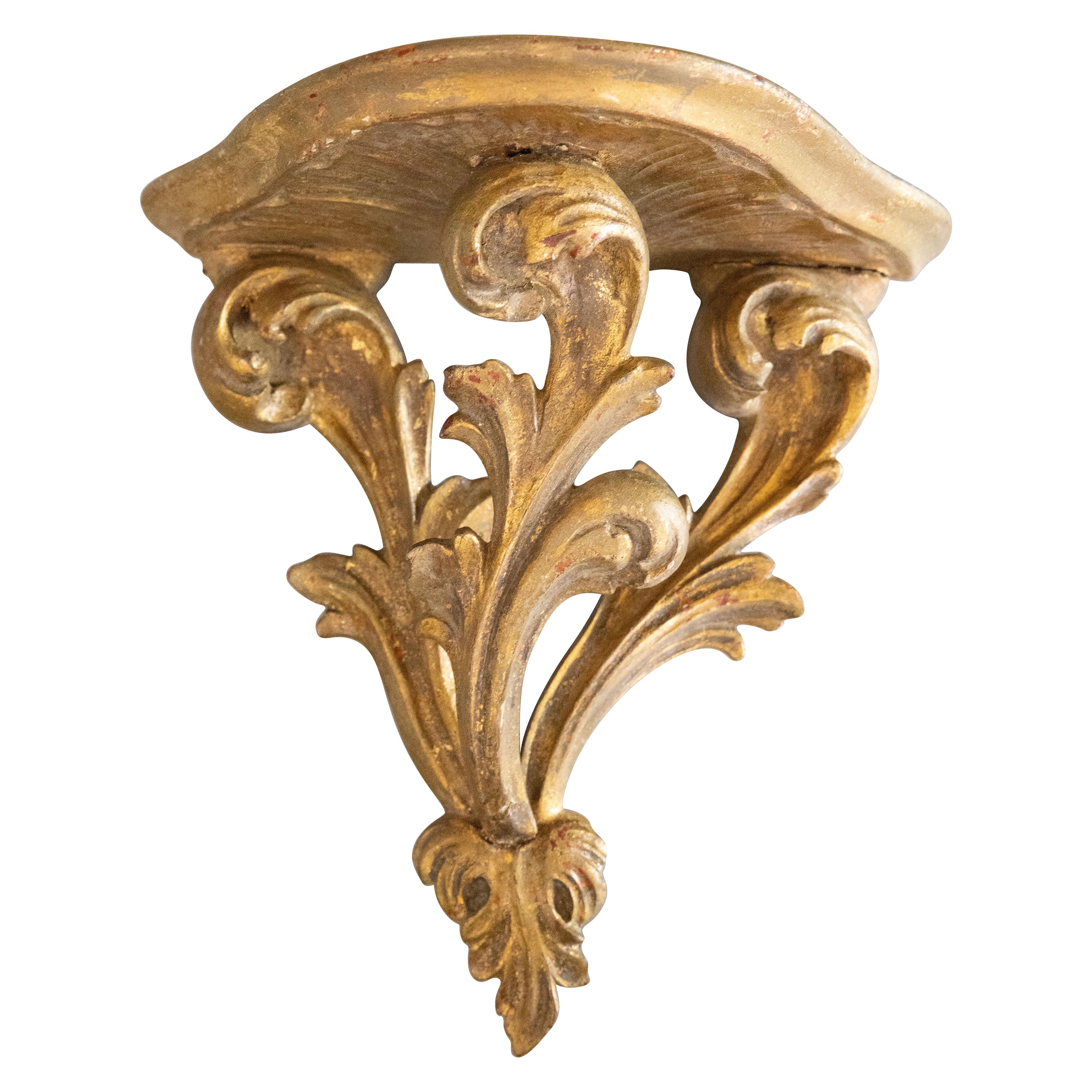 Mid Century Italian Neoclassical Carved Giltwood Wall Bracket Shelf For Sale