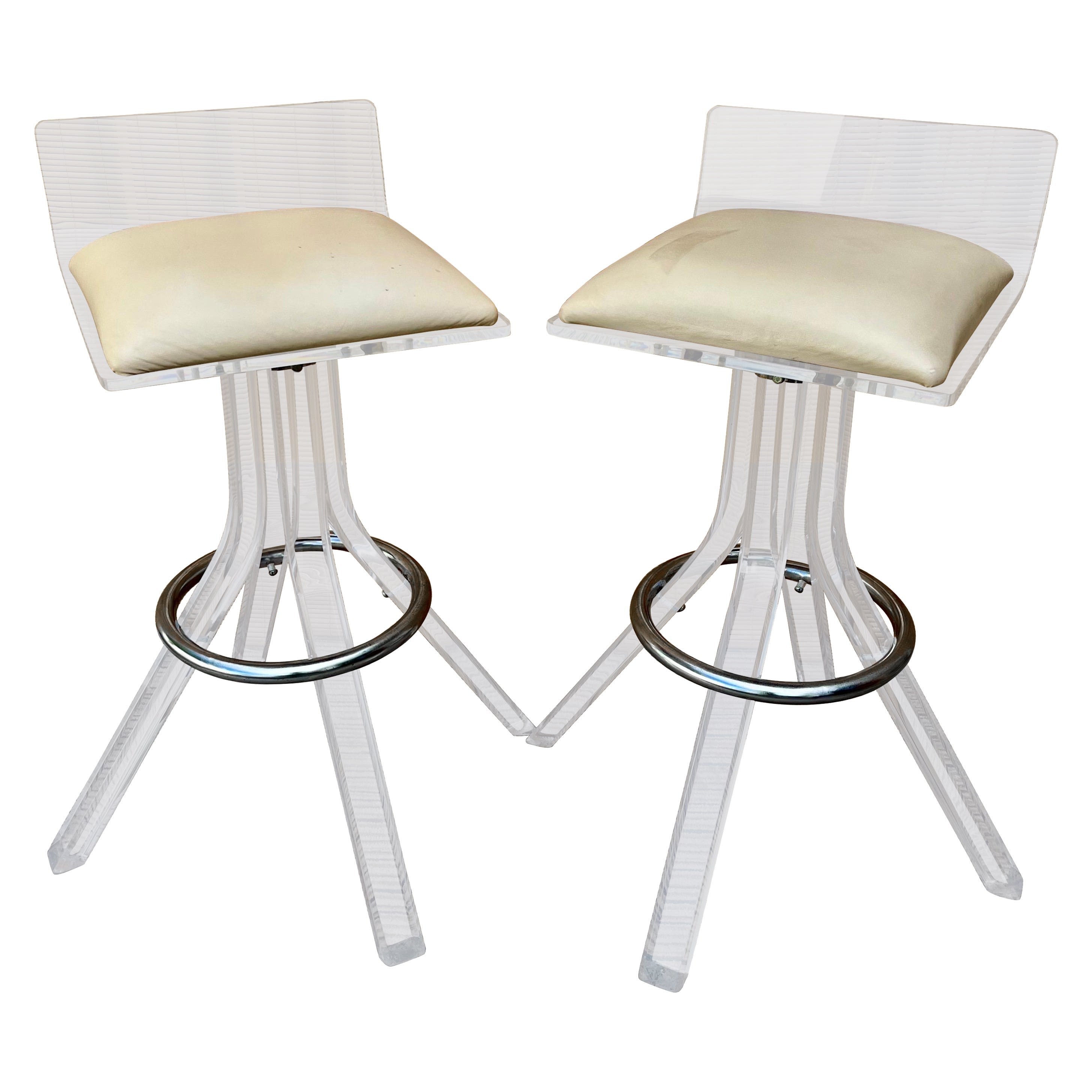 Pair of 1970s Mid Century Lucite Barstools in the Charles Hollis Jones Style