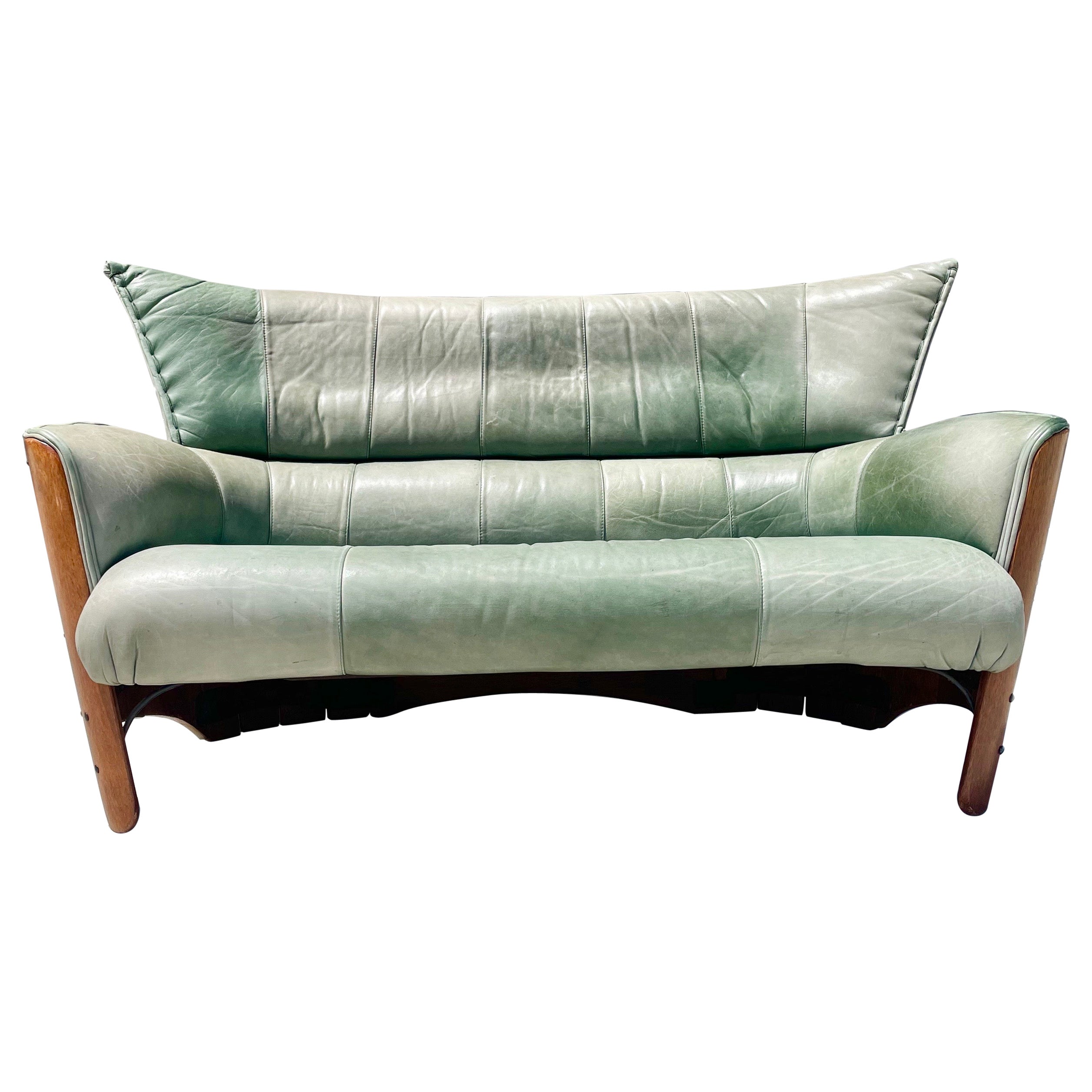 Midcentury Palmwood & Leather Sofa by Pacific Green