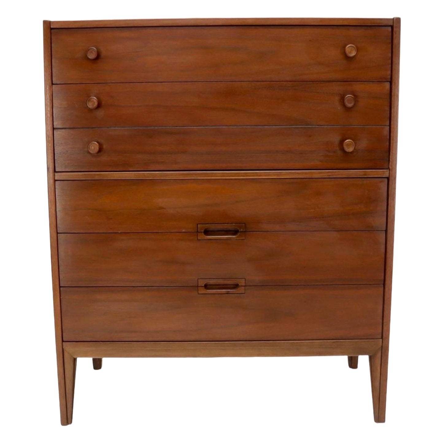 Walnut Mid-Century Modern Five Drawers Dresser Cabinet For Sale