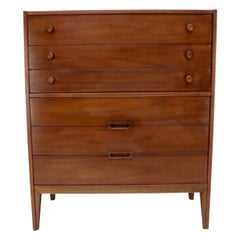 Walnut Mid-Century Modern Five Drawers Dresser Cabinet