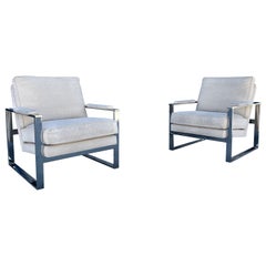 Mid-Century Modern Chrome Lounge Chairs Attributed to Milo Baughman