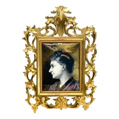 French Enamel Hand Painted Metal Plaque Beauty by E. Damandre, 1889