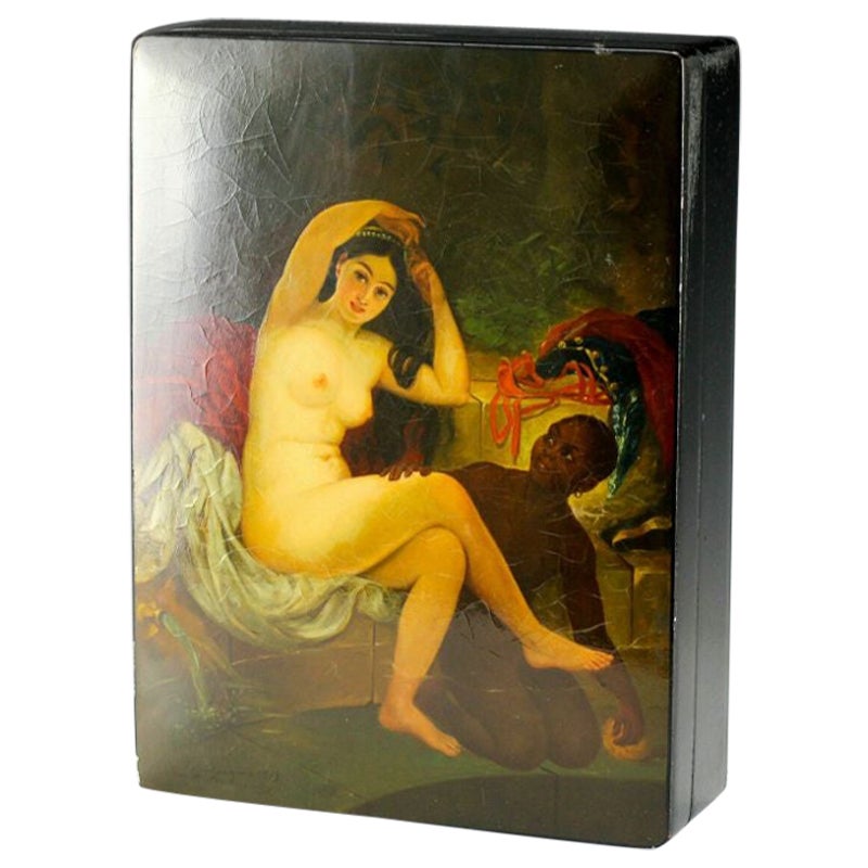 Russian Lacquerware Palekh Box, Nude Servant Beauty, Signed, Dated 1917 For Sale