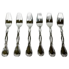 Set of 6 Puiforcat French Sterling Silver Salad or Luncheon Forks in Royal
