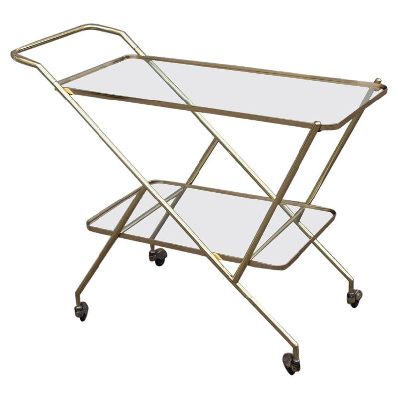 Stylized Solid Brass Bar Trolley Mid-Century Italian Design 1950 Cesare Lacca For Sale