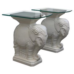 Paire de tables de nuit en céramique blanche avec éléphants Vivai del Sud 1970