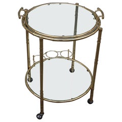 Solid Gold Brass Round Bar Trolley with Exportable Tray, Italy, 1970s