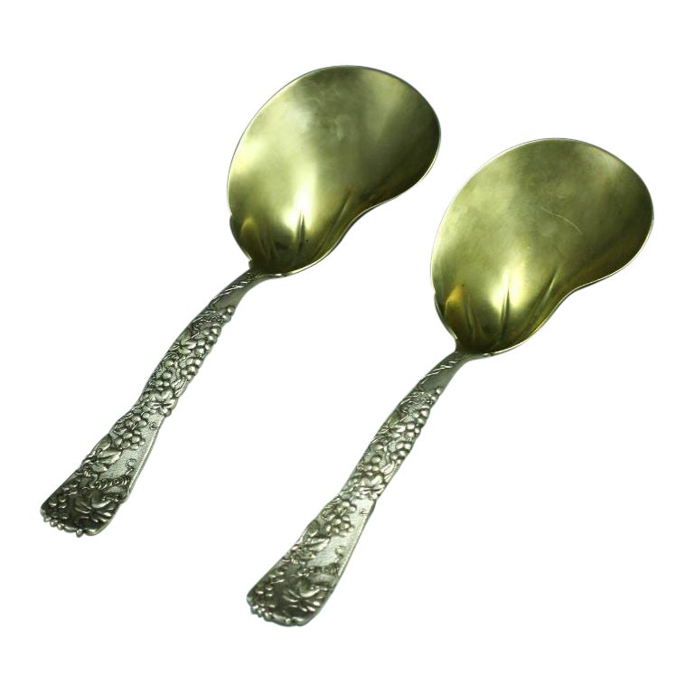 2 Pc Set Tiffany & Co. Sterling Silver Berry Server Spoons in Original Box c1923 For Sale