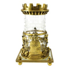 Antique Raised Golden Bronze Castle Shape on Etched Design Pot Glass, Late 19th Century