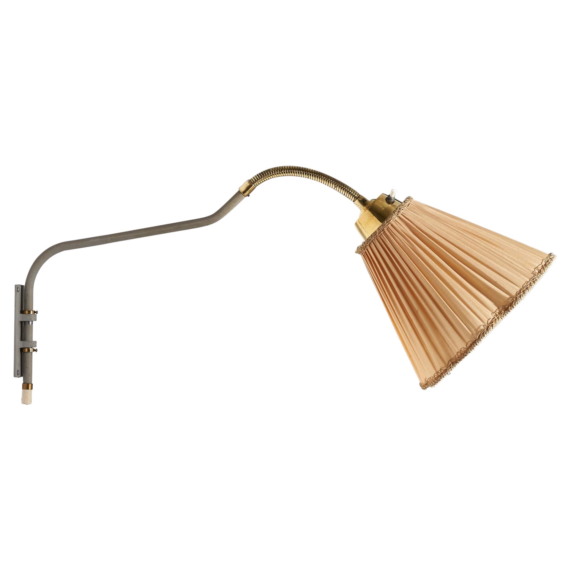 Swedish Designer, Wall Light, Brass, Metal, Fabric, Sweden, c. 1940s For Sale