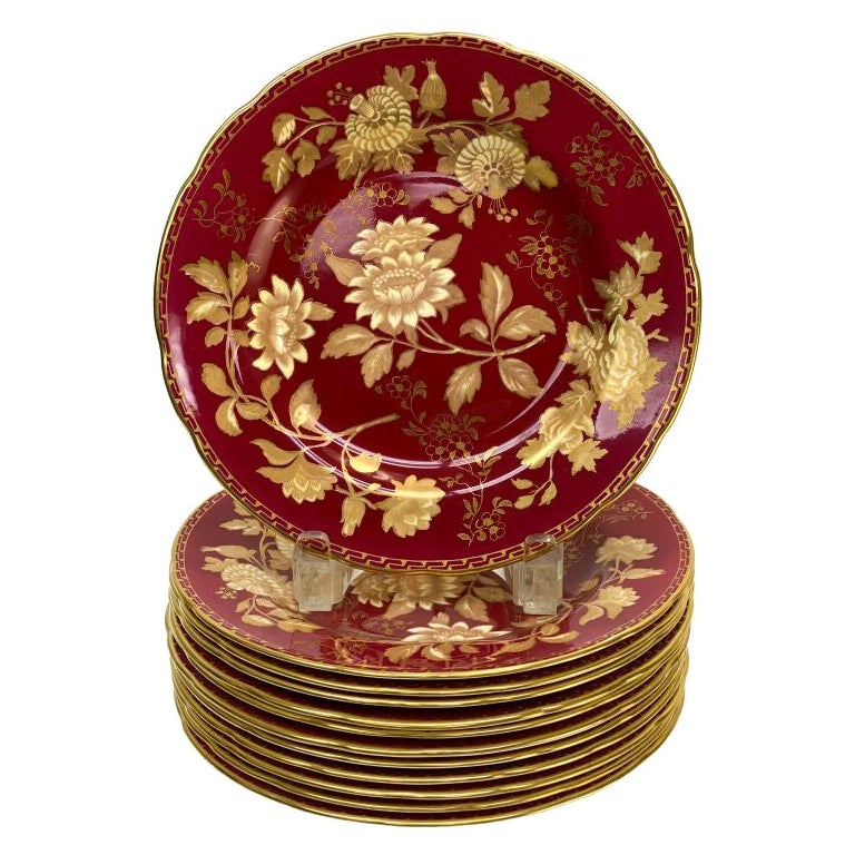 Set of 12 Wedgwood England Porcelain Dessert Plates in Tonquin Ruby, circa 1930