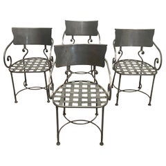 Chic Set of 4 Italian Hand Wrought Iron Silver Dining Armchairs