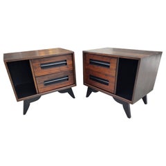 Pair of Mid-Century Modern Danish Rosewood & Black Lacquer Nightstands C1970