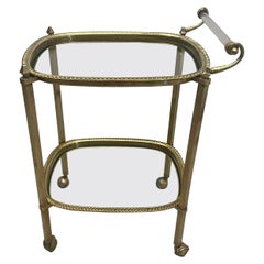 Glamorous Oval Brass and Glass Two Tier Bar Cart with Schnazzy Lucite Handle