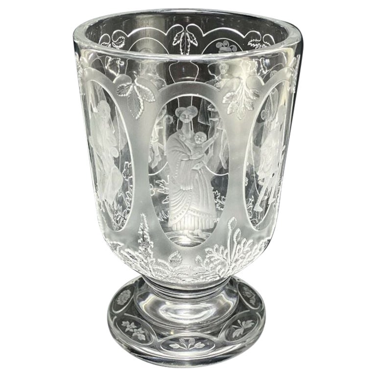 Andrews for Webb Corbett Engraved Glass Footed Vase, 1976 For Sale