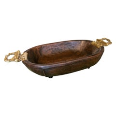 Vintage 1980s Wooden Fruit Bowl with Gilt-Bronze Handles by the Artist David Marshall