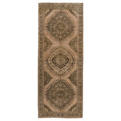 5x12.6 Ft Vintage Turkish Oushak Runner Rug in Tan, Grey, Brown, Sand and Khaki