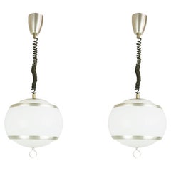 Pairs of Up and Down Pendant Lamps in White Perspex and Satin Aluminum by Stilux