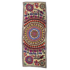 4.5x12 Ft Hand Embroidered Silk Asian Suzani Wall Hanging, Vintage Table Cover