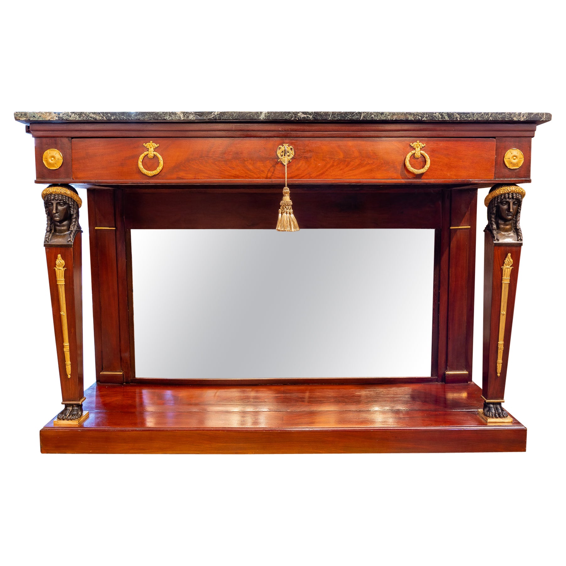 Fine 19th Century Regency Mahogany and Patinated Bronze Marble Top Console