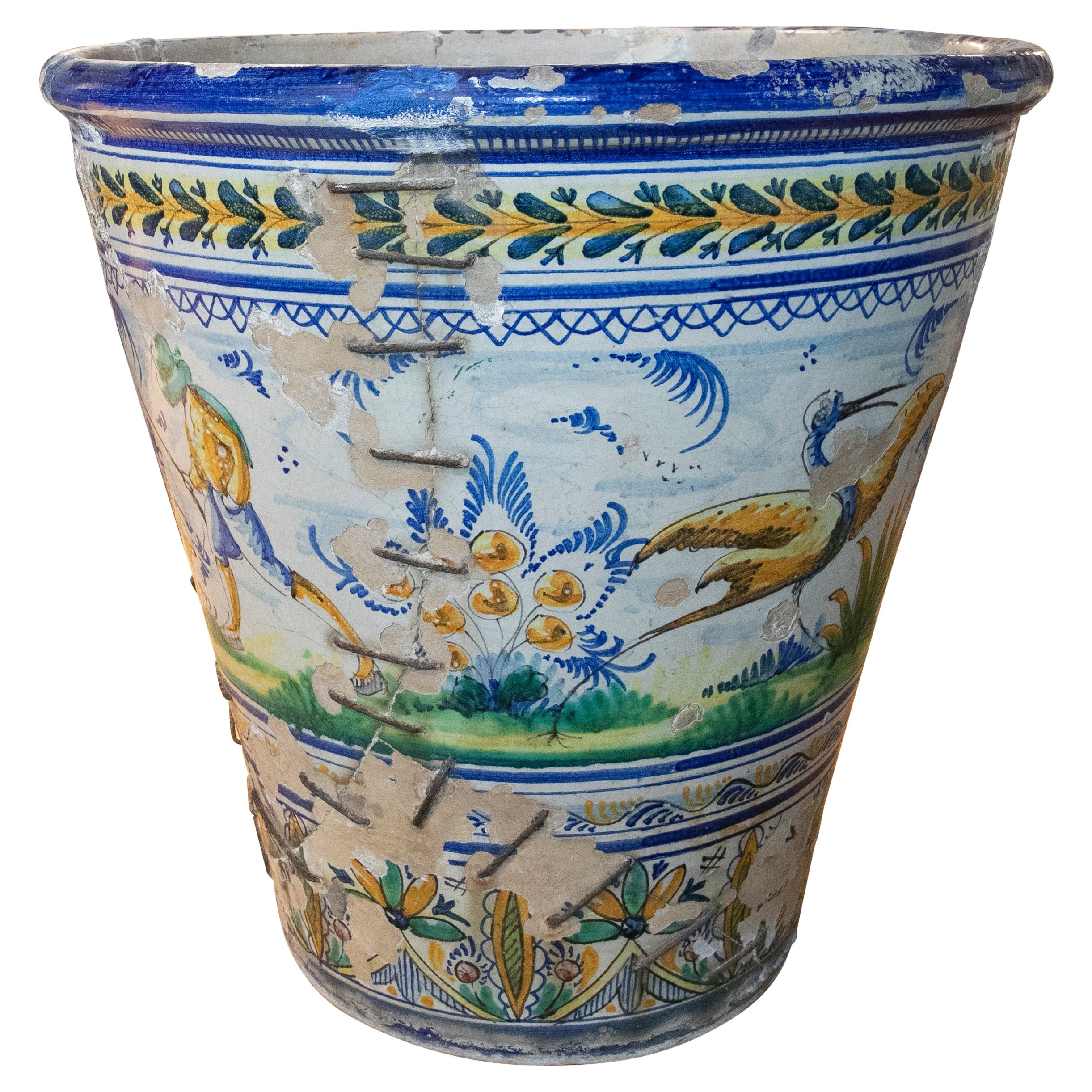 Spanish Hand Painted Triana Ceramic Flowerpot For Sale
